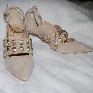 Vince Camuto Beige and Gold Studded Heels